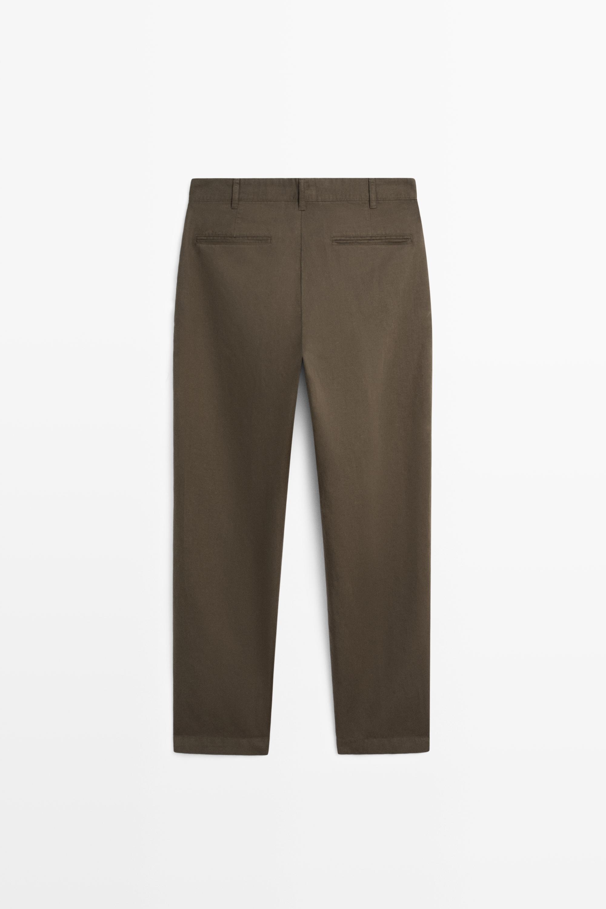 Linen and cotton straight-leg pants